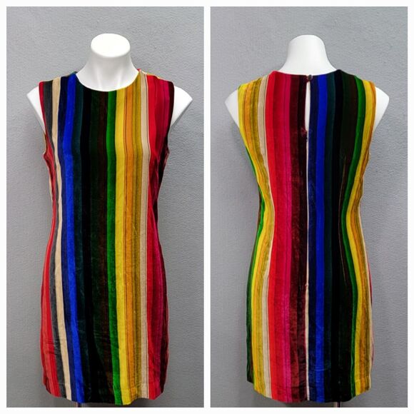MILLY GINA RAINBOW VELVET SHIFT DRESS, SIZE 4 - Picture 2 of 8